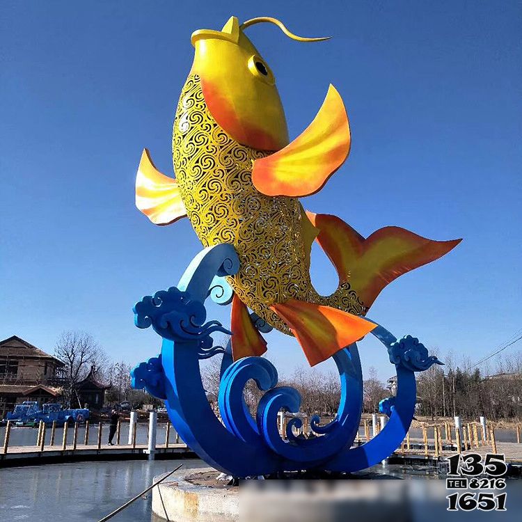 喷漆雕塑-公园摆放的鲤鱼玻璃钢创意喷漆雕塑高清图片