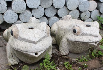 青蛙雕塑-广场两只砂石抽象青蛙雕塑