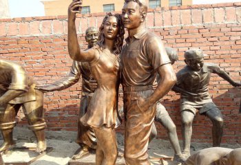 情侣雕塑-公园人物铜雕拍照的情侣雕塑