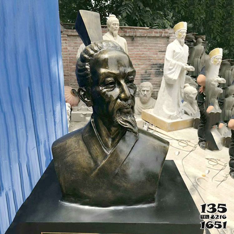 屈原雕塑-大学博物馆摆放彩绘屈原玻璃钢仿铜头像