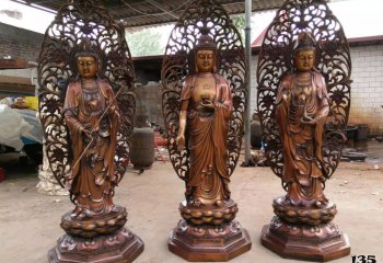 三圣雕塑-景区铜雕神佛寺庙三圣雕塑