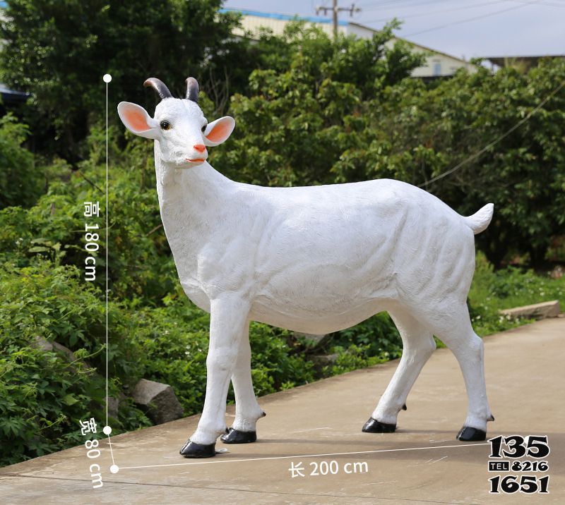山羊雕塑-公园街道摆放的一只回头的玻璃钢仿真山羊雕塑高清图片