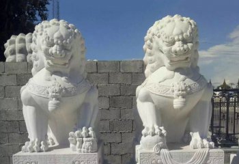 狮子雕塑-庭院别墅汉白玉石雕一对家用大门口的狮子雕塑