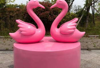 天鹅雕塑-公园玻璃钢创意粉色天鹅雕塑
