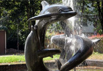 海豚雕塑-喷泉中三只玩水的不锈钢海豚雕塑