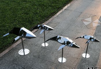 海豚雕塑-海边四只抽象玻璃钢海豚雕塑