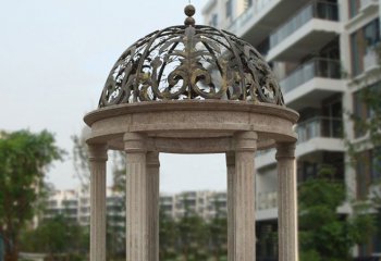 凉亭雕塑-欧式罗马柱铁艺镂空圆顶小区摆放休闲凉亭