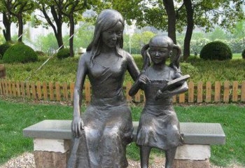 母女雕塑-公园装饰人物铜雕石凳上女雕塑