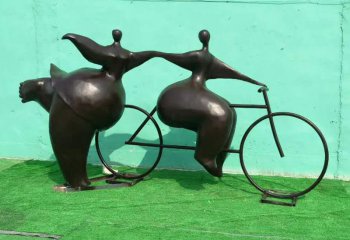 女孩雕塑-景区创意铜雕骑车的胖女孩雕塑