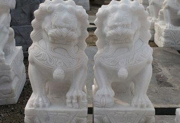 狮子雕塑-汉白玉精雕园林别墅门前摆放招财祈福狮子雕塑摆件