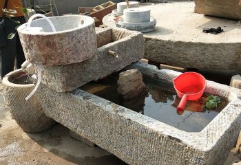 石槽雕塑-古建筑老石槽老石磨改装创意流水鱼缸流水景观-石雕