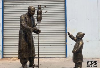 糖葫芦雕塑-城市画院广场摆放玻璃钢仿铜民俗人物情景雕塑