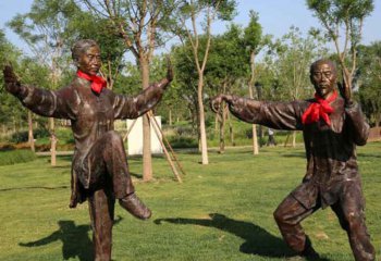 太极雕塑-公园草坪体育运动人物打太极拳的老人雕塑