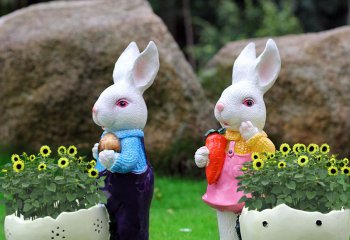 兔子雕塑-电影院两只约会的玻璃钢兔子雕塑