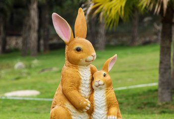 兔子雕塑-动物园两只黄色母子玻璃钢兔子雕塑
