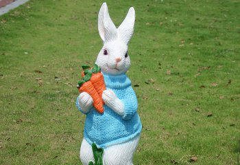 兔子雕塑-公园一只拿萝卜的树脂兔子雕塑