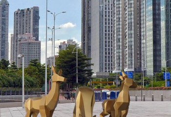 鹿雕塑-城市街道不锈钢几何鹿雕塑