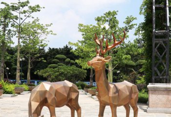 鹿雕塑-几何不锈钢仿铜鹿雕塑