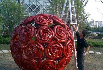 玫瑰雕塑-广场不锈钢玫瑰花镂空球景观雕塑