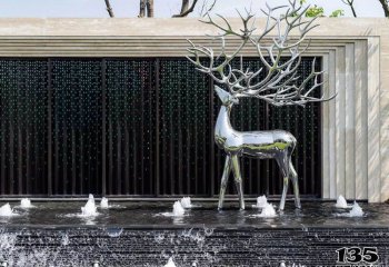 梅花鹿雕塑-公园景区不锈钢创意喷泉梅花鹿雕塑