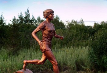 跑步雕塑-女人公园跑步运动主题人物玻璃钢仿铜雕塑