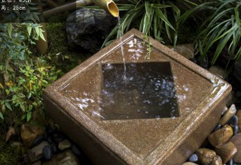 石槽雕塑-水缸造景摆件流水庭院景观日式二重方形石钵户外喷泉石槽鱼缸