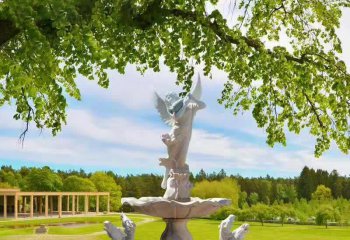 天使雕塑-园林汉白玉天使喷泉景观-石雕塑