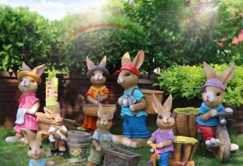 兔子雕塑-户外草坪玻璃钢彩绘一群可爱兔子雕塑