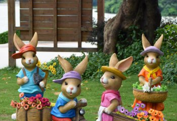 兔子雕塑-户外草坪玻璃钢彩绘花盆创可爱兔子雕塑