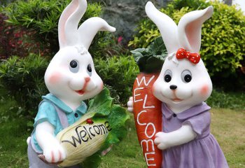 兔子雕塑-游乐场摆放两只玻璃钢彩绘兔子雕塑