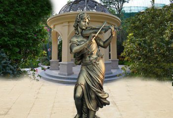 小提琴雕塑-景区黄铜摆件一位站立拉小提琴的小提琴雕塑