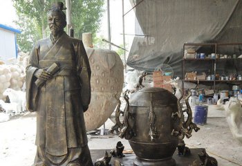 张衡雕塑-园林校园张衡和地动仪鎏金铜雕