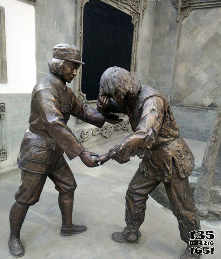 红军雕塑-公园铜雕慰问老人的红军雕塑高清图片