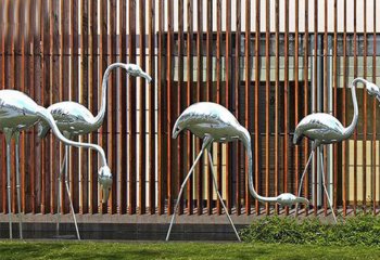 火烈鸟雕塑-公园别墅草坪行走的不锈钢火烈鸟雕塑
