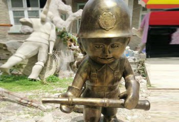 警察雕塑-公园铜雕摆件小小交通警察雕塑