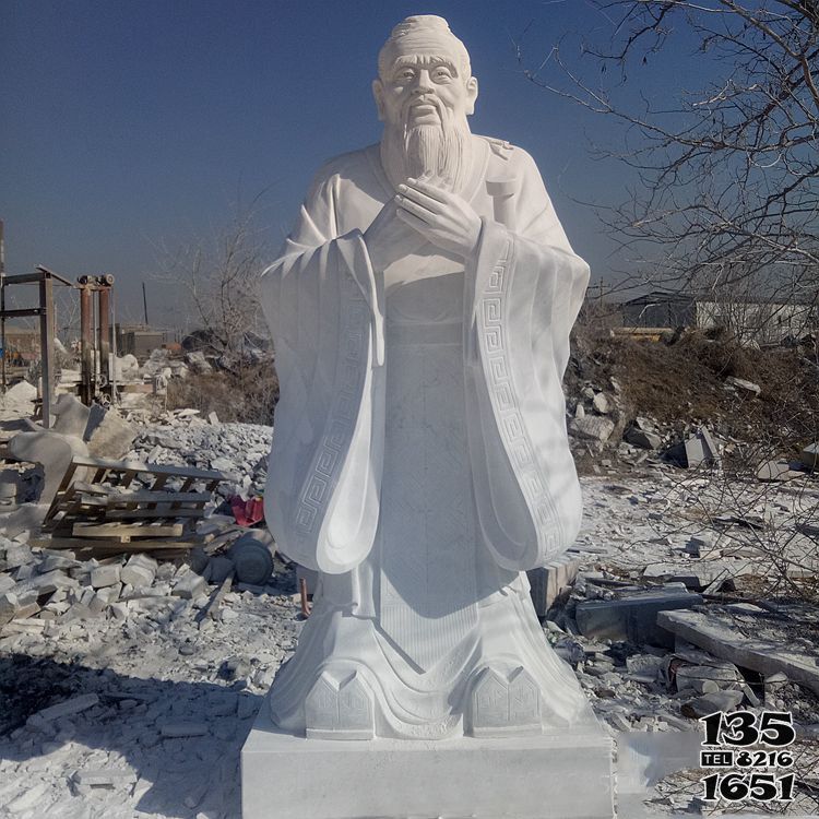 孔子雕塑-夫子庙儒家创始人孔子汉白玉石雕像高清图片