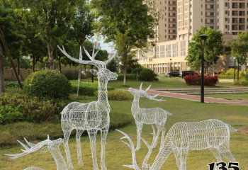 鹿雕塑-户外草坪不锈钢镂空鹿雕塑
