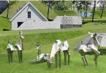鹿雕塑-园博园观光景区摆放创意几何鹿玻璃钢雕塑