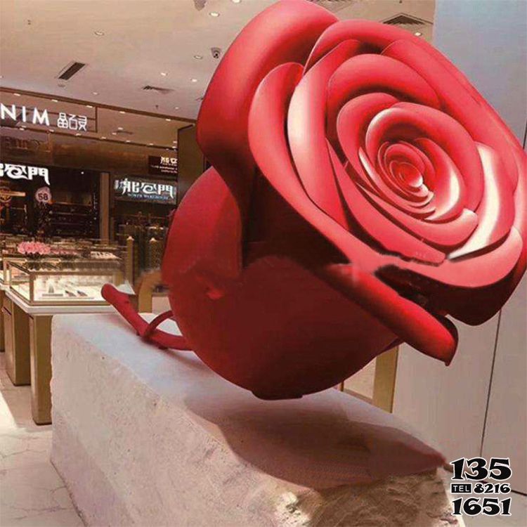 玫瑰雕塑-商场大厦玻璃钢仿真玫瑰花雕塑高清图片