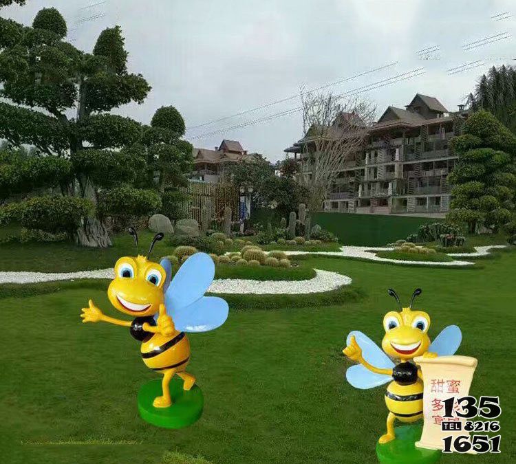 蜜蜂雕塑-别墅庭院小区标识语卡通玻璃钢蜜蜂雕塑高清图片