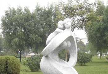 母子雕塑-公园汉白玉趴在妈妈背上的母子雕塑