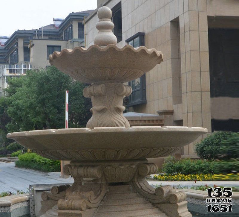 喷泉雕塑-园林广场大理石双层简约喷泉雕塑高清图片