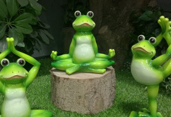 青蛙雕塑-池塘三只跳舞的玻璃钢青蛙雕塑