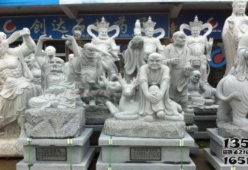 十八罗汉雕塑-景区寺庙大理石石雕坐着的佛像十八罗汉雕塑