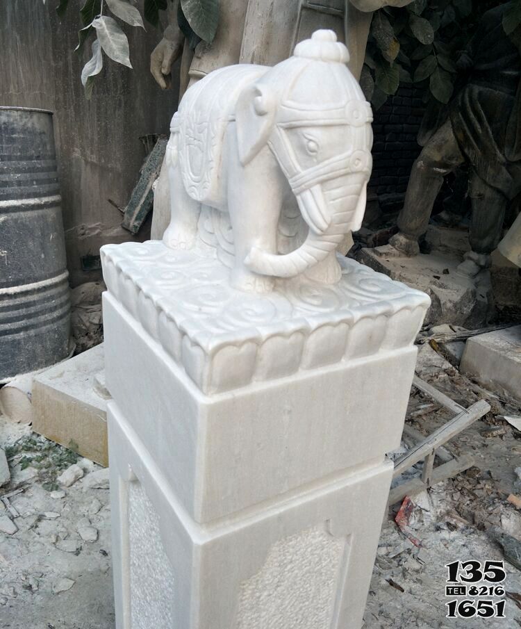 拴马柱雕塑-汉白玉吉祥象花园广场拴马柱摆件高清图片
