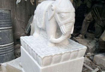 拴马柱雕塑-汉白玉吉祥象花园广场拴马柱摆件