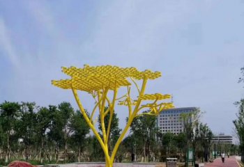 树雕塑-不锈钢广场景观黄色镂空树