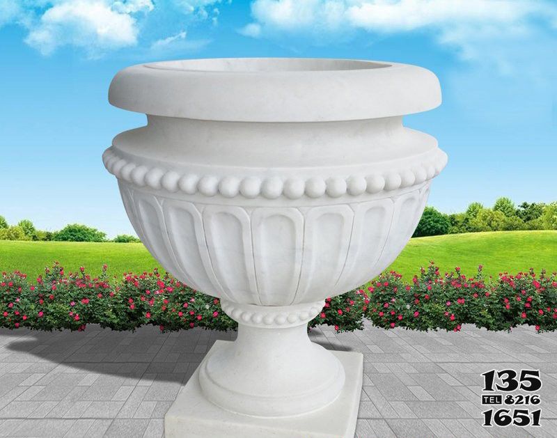 花盆雕塑-小区欧式汉白玉石雕花盆雕塑高清图片
