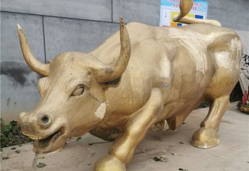 华尔街牛雕塑-公园里摆放的一只温顺的玻璃钢创意华尔街牛雕塑