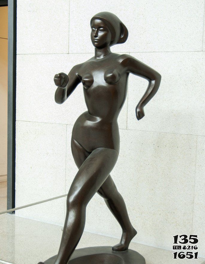 竞走雕塑-广场竞走抽象女孩人物玻璃钢仿铜竞走雕塑